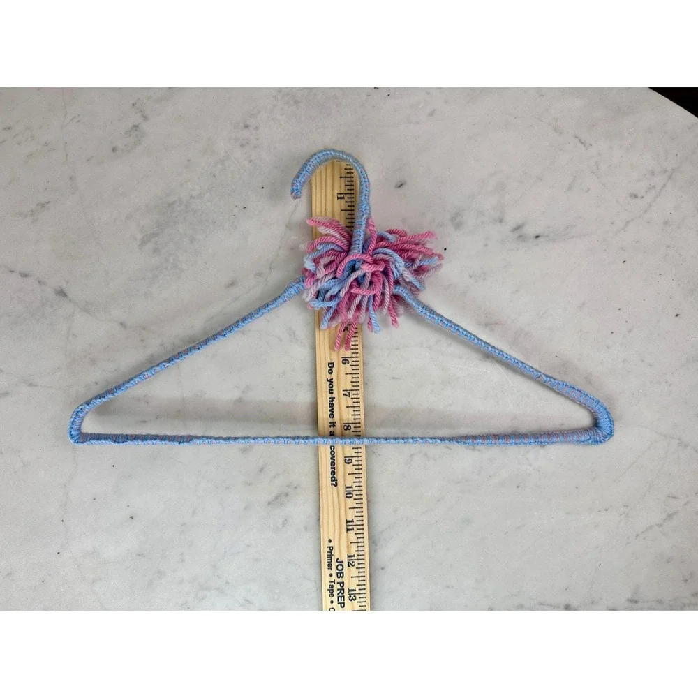 Crochet Covered Wire‎ Hangers Set of 5 Multicolor Excellent Boho PomPom